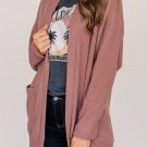 Mineral Red Solid Color Waffle Knit Cardigan with Pocket