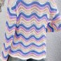 Purple Stripe Wavy Pointelle Knit Drop Shoulder Sweater