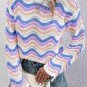 Purple Stripe Wavy Pointelle Knit Drop Shoulder Sweater