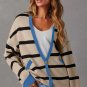 White Colorblock Drop Shoulder Buttoned Loose Cardigan