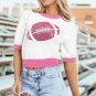 Pink Sequin Rugby Color Block Puff Short Sleeve Sweater