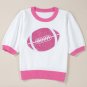 Pink Sequin Rugby Color Block Puff Short Sleeve Sweater