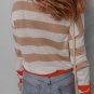 Apricot Colorblock Striped Round Neck Drop Shoulder Sweater