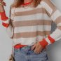 Apricot Colorblock Striped Round Neck Drop Shoulder Sweater