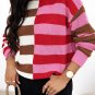 Pink Stripe Color Block High Neck Drop Shoulder Loose Sweater