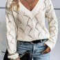 Beige Hollow Out Knit V Neck Drop Shoulder Sweater