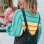 Yellow Stripe Gradient Striped Ribbed Edge Loose Sweater