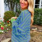 Sky Blue Stripe Trimmed Round Neck Drop Shoulder Loose Sweater
