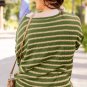 Green Stripe Drop Shoulder Casual Sweater