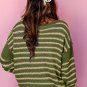 Green Stripe Drop Shoulder Casual Sweater