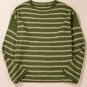 Green Stripe Drop Shoulder Casual Sweater