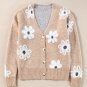 Smoke Gray Floral Print V Neck Knitted Button up Cardigan
