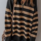 Black Stripe Collared Quarter Zipper Oversized Sweater
