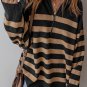 Black Stripe Collared Quarter Zipper Oversized Sweater