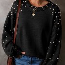 Black Pearled Drop Shoulder Round Neck Sweater