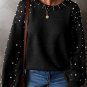 Black Pearled Drop Shoulder Round Neck Sweater