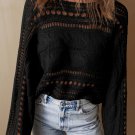 Black Hollow out Cable Knit Cropped Sweater