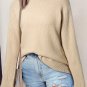 Parchment Solid Textured Knit Split Cuff Drop Shoulder Loose Sweater
