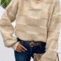 Parchment Checkered Sherpa Crew Neck Loose Sweater