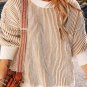 Chestnut Striped Textured Knit Contrast Edge Loose Sweater