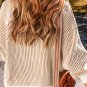 Chestnut Striped Textured Knit Contrast Edge Loose Sweater
