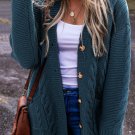Peacock Blue Cable Knit Button Front Pocketed Baggy Cardigan
