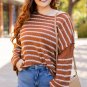 Brown Stripe Drop Shoulder Casual Sweater