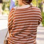 Brown Stripe Drop Shoulder Casual Sweater