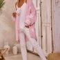 Pink Floral Print Knitted Open Front Loose Cardigan