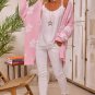 Pink Floral Print Knitted Open Front Loose Cardigan