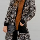 Black Leopard Patched Pocket Open Front Cardigan