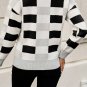 Black Checkered Ribbed Edge O Neck Drop Shoulder Sweater