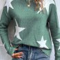 Green Star Pattern Drop Shoulder Sweater