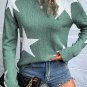 Green Star Pattern Drop Shoulder Sweater