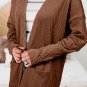 Coffee  Solid Textured Open Front Cardigan with Pocket