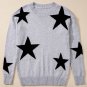 Gray Star Pattern Drop Shoulder Sweater