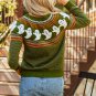 Jungle Green Halloween Ghost Pattern Drop Shoulder Sweater