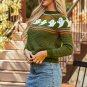 Jungle Green Halloween Ghost Pattern Drop Shoulder Sweater