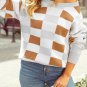 Khaki Checkered Ribbed Edge O Neck Drop Shoulder Sweater