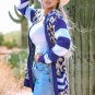 Dark Blue Stripe Sleeve Leopard Print Open Front Cardigan With Pockets