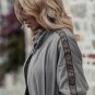 Medium Grey Aztec Accent Side Slit Open Front Long Cardigan