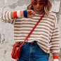 Brown Stripe Colorblock Bishop Sleeve Turtleneck Sweater