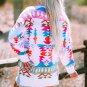 White Oversize Aztec Print High Low V Neck Sweater