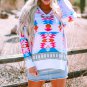 White Oversize Aztec Print High Low V Neck Sweater