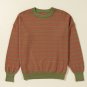 Brown Stripe Trimmed Round Neck Drop Shoulder Loose Sweater