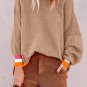 Parchment Colorblock Striped Trim Drop Shoulder Sweater