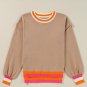 Parchment Colorblock Striped Trim Drop Shoulder Sweater
