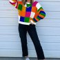 Orange Checkered Color Block Round Neck Loose Sweater