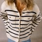 Black Stripe Flap Pocket Buttoned Cardigan Sweater
