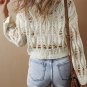 White Cut Out Crochet Crew Neck Loose Fit Sweater